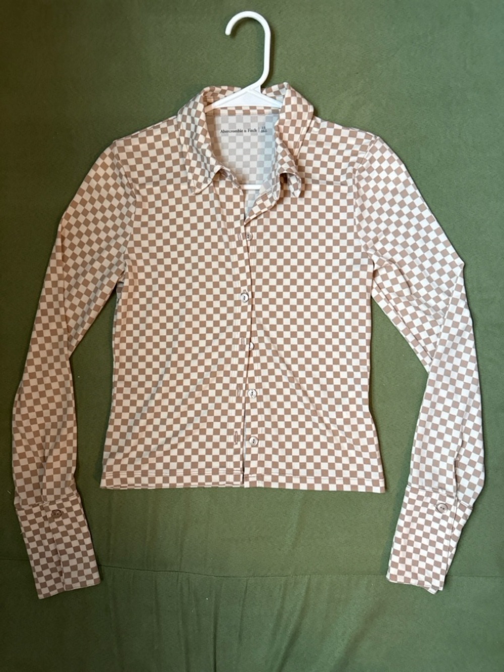 Abercrombie & Fitch Beige and White Check Button-Down Shirt